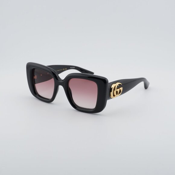 Gucci GG1975S 001 Sunglasses Shiny Black Square Frame Red Gradient Lenses